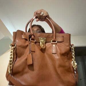 MICHAEL Michael Kors Tan Leather Tote with Gold Accents